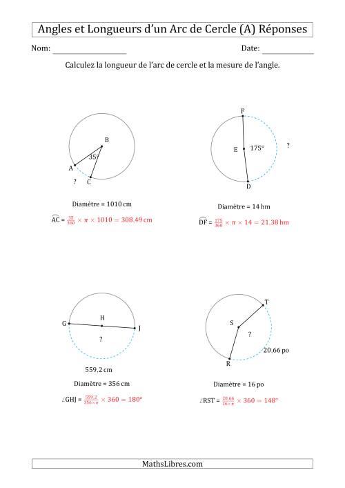 Calcul de l'Angle ou de la Longueur d'un Arc de Cercle en Tenant Compte de la Diamètre (A) page 2