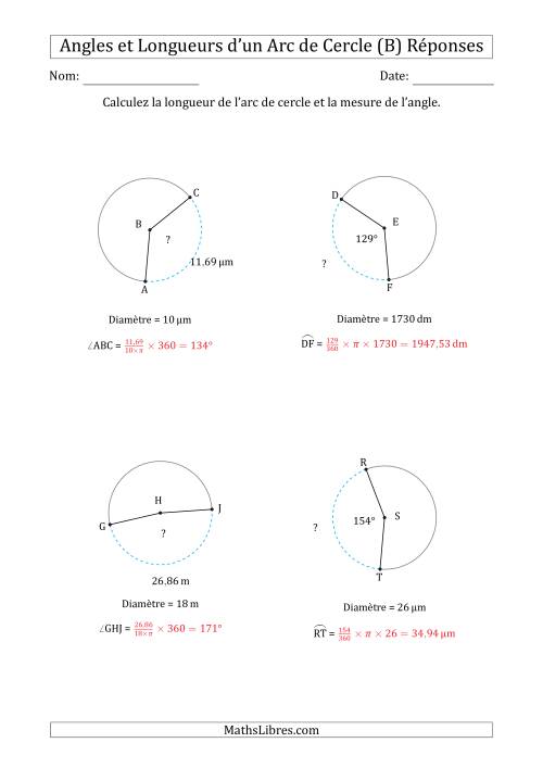 Calcul de l'Angle ou de la Longueur d'un Arc de Cercle en Tenant Compte de la Diamètre (B) page 2