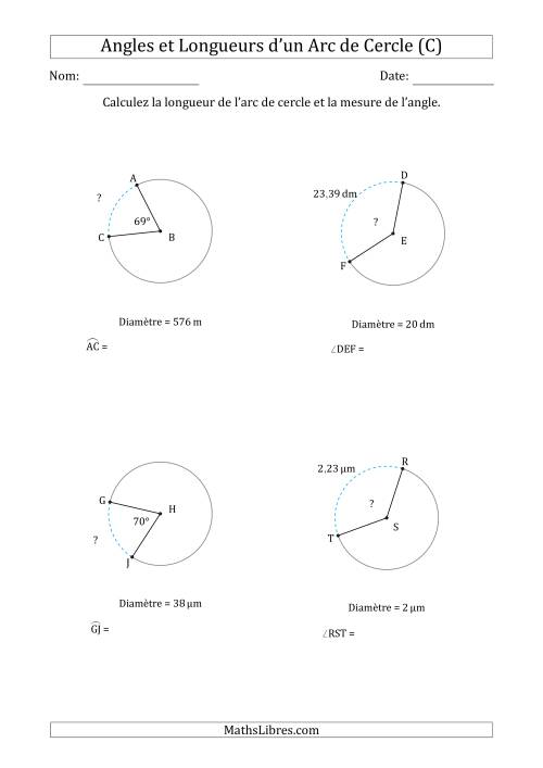 Calcul de l'Angle ou de la Longueur d'un Arc de Cercle en Tenant Compte de la Diamètre (C)