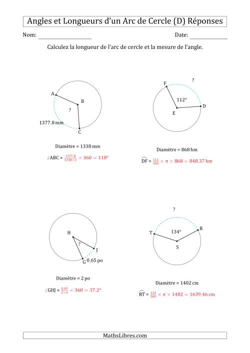 Calcul de l'Angle ou de la Longueur d'un Arc de Cercle en Tenant Compte de la Diamètre (D) page 2