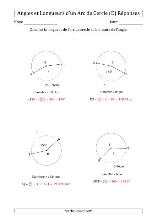 Calcul de l'Angle ou de la Longueur d'un Arc de Cercle en Tenant Compte de la Diamètre (E) page 2