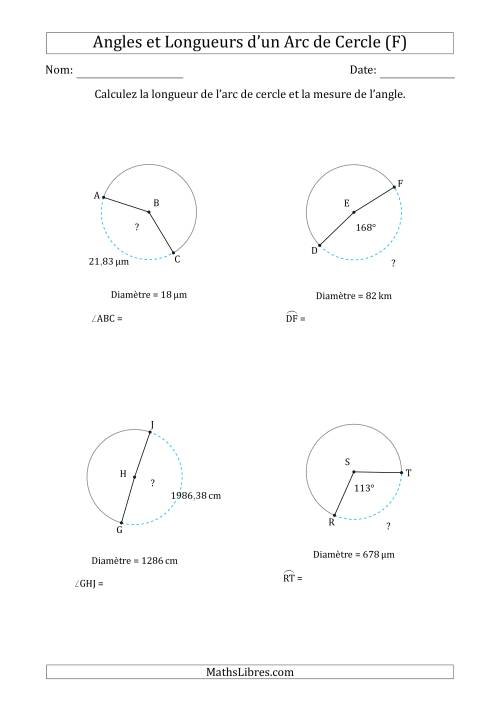 Calcul de l'Angle ou de la Longueur d'un Arc de Cercle en Tenant Compte de la Diamètre (F)