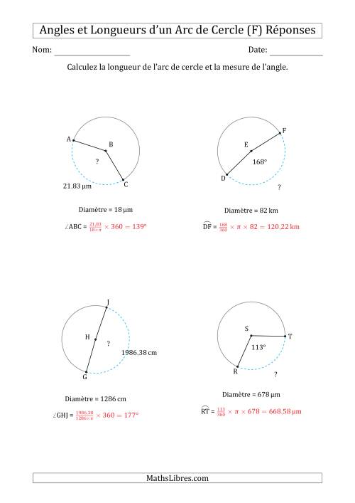 Calcul de l'Angle ou de la Longueur d'un Arc de Cercle en Tenant Compte de la Diamètre (F) page 2