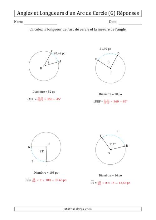 Calcul de l'Angle ou de la Longueur d'un Arc de Cercle en Tenant Compte de la Diamètre (G) page 2
