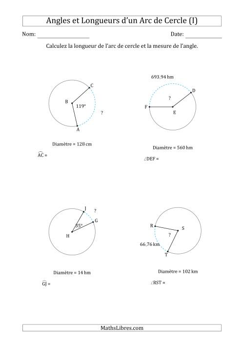 Calcul de l'Angle ou de la Longueur d'un Arc de Cercle en Tenant Compte de la Diamètre (I)