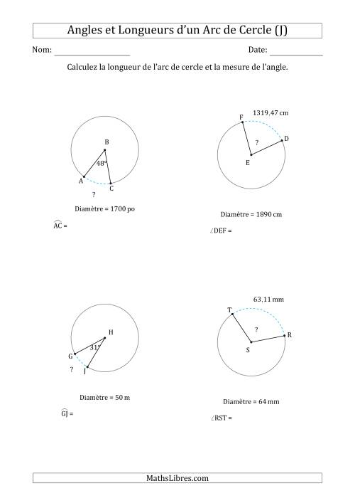Calcul de l'Angle ou de la Longueur d'un Arc de Cercle en Tenant Compte de la Diamètre (J)