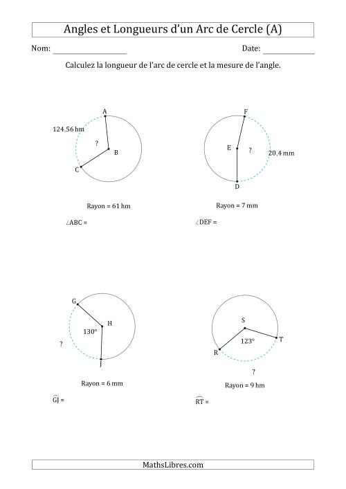 Calcul de l'Angle ou de la Longueur d'un Arc de Cercle en Tenant Compte du Rayon (A)