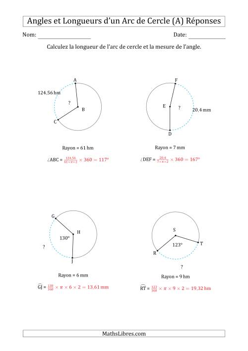 Calcul de l'Angle ou de la Longueur d'un Arc de Cercle en Tenant Compte du Rayon (A) page 2
