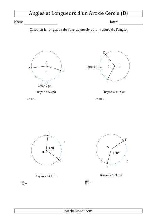 Calcul de l'Angle ou de la Longueur d'un Arc de Cercle en Tenant Compte du Rayon (B)