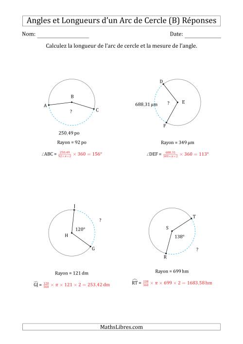 Calcul de l'Angle ou de la Longueur d'un Arc de Cercle en Tenant Compte du Rayon (B) page 2