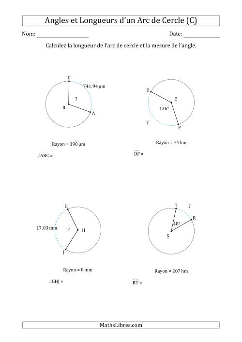 Calcul de l'Angle ou de la Longueur d'un Arc de Cercle en Tenant Compte du Rayon (C)