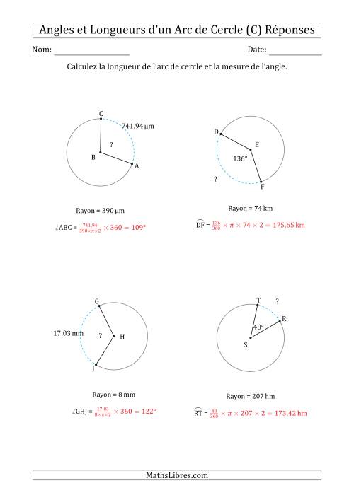 Calcul de l'Angle ou de la Longueur d'un Arc de Cercle en Tenant Compte du Rayon (C) page 2