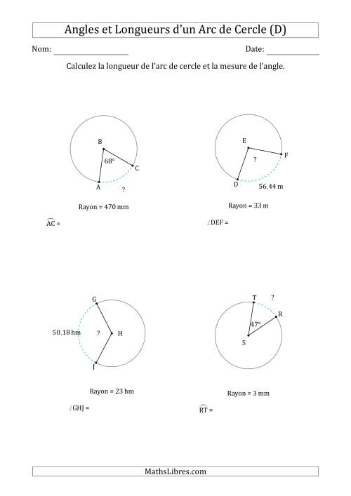 Calcul de l'Angle ou de la Longueur d'un Arc de Cercle en Tenant Compte du Rayon (D)