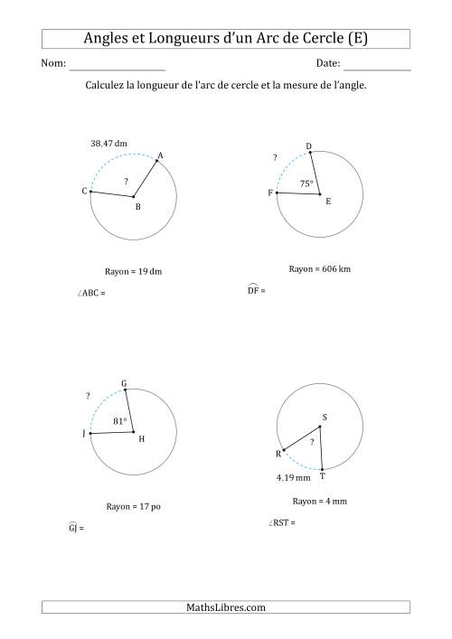 Calcul de l'Angle ou de la Longueur d'un Arc de Cercle en Tenant Compte du Rayon (E)