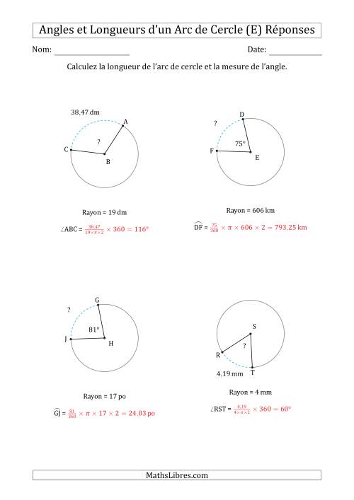 Calcul de l'Angle ou de la Longueur d'un Arc de Cercle en Tenant Compte du Rayon (E) page 2