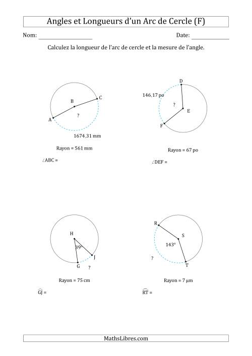 Calcul de l'Angle ou de la Longueur d'un Arc de Cercle en Tenant Compte du Rayon (F)