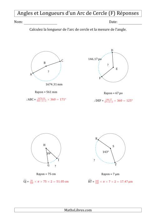 Calcul de l'Angle ou de la Longueur d'un Arc de Cercle en Tenant Compte du Rayon (F) page 2