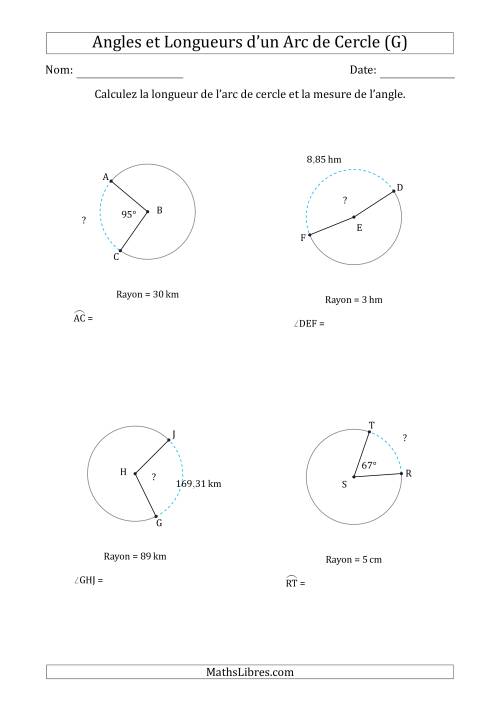 Calcul de l'Angle ou de la Longueur d'un Arc de Cercle en Tenant Compte du Rayon (G)