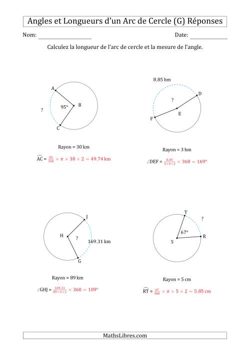 Calcul de l'Angle ou de la Longueur d'un Arc de Cercle en Tenant Compte du Rayon (G) page 2