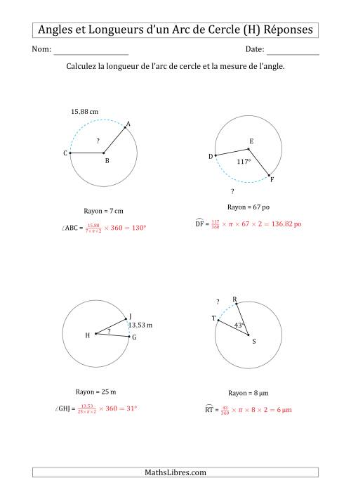 Calcul de l'Angle ou de la Longueur d'un Arc de Cercle en Tenant Compte du Rayon (H) page 2