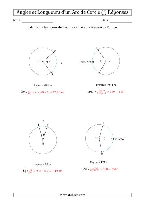 Calcul de l'Angle ou de la Longueur d'un Arc de Cercle en Tenant Compte du Rayon (J) page 2