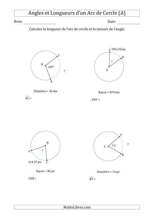 Calcul de l'Angle ou de la Longueur d'un Arc de Cercle en Tenant Compte du Rayon ou de la Diamètre (A)