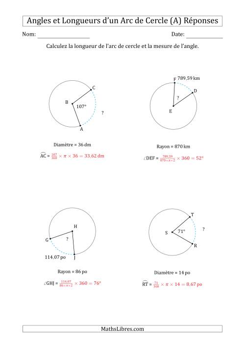 Calcul de l'Angle ou de la Longueur d'un Arc de Cercle en Tenant Compte du Rayon ou de la Diamètre (A) page 2