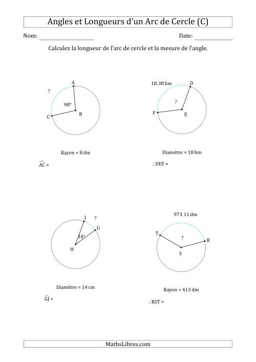 Calcul de l'Angle ou de la Longueur d'un Arc de Cercle en Tenant Compte du Rayon ou de la Diamètre (C)