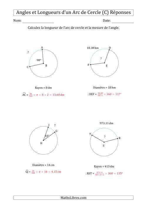 Calcul de l'Angle ou de la Longueur d'un Arc de Cercle en Tenant Compte du Rayon ou de la Diamètre (C) page 2