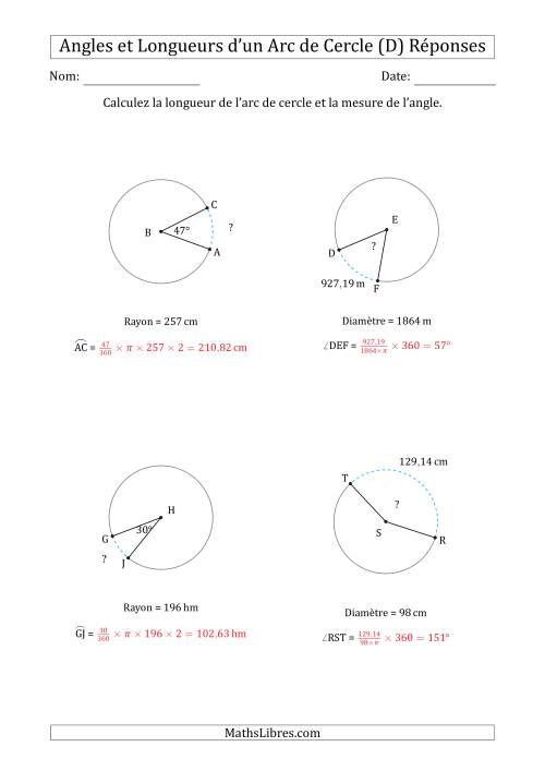 Calcul de l'Angle ou de la Longueur d'un Arc de Cercle en Tenant Compte du Rayon ou de la Diamètre (D) page 2