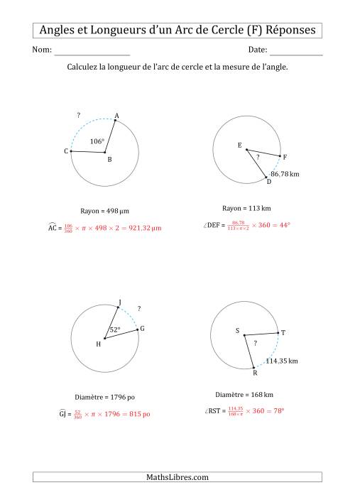 Calcul de l'Angle ou de la Longueur d'un Arc de Cercle en Tenant Compte du Rayon ou de la Diamètre (F) page 2