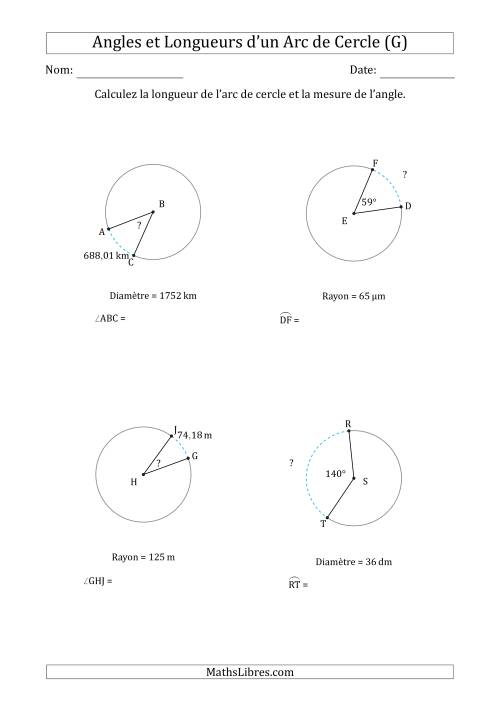 Calcul de l'Angle ou de la Longueur d'un Arc de Cercle en Tenant Compte du Rayon ou de la Diamètre (G)