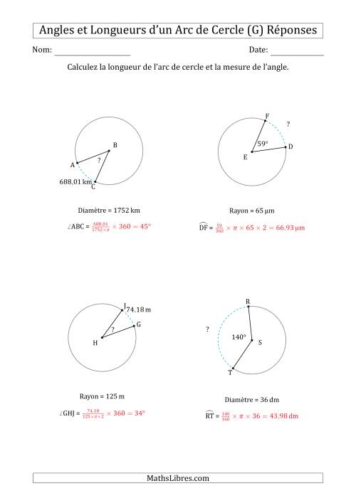 Calcul de l'Angle ou de la Longueur d'un Arc de Cercle en Tenant Compte du Rayon ou de la Diamètre (G) page 2