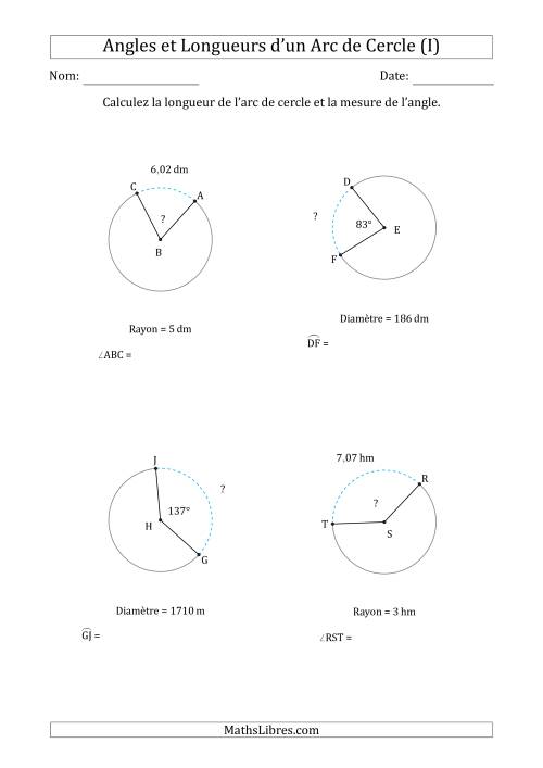 Calcul de l'Angle ou de la Longueur d'un Arc de Cercle en Tenant Compte du Rayon ou de la Diamètre (I)