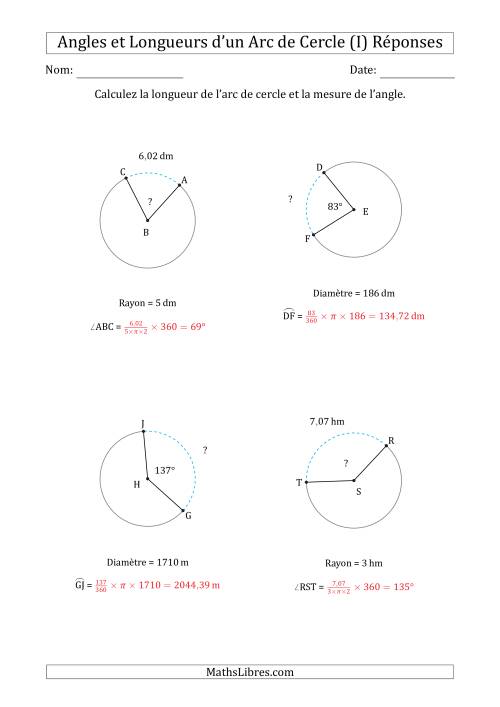 Calcul de l'Angle ou de la Longueur d'un Arc de Cercle en Tenant Compte du Rayon ou de la Diamètre (I) page 2