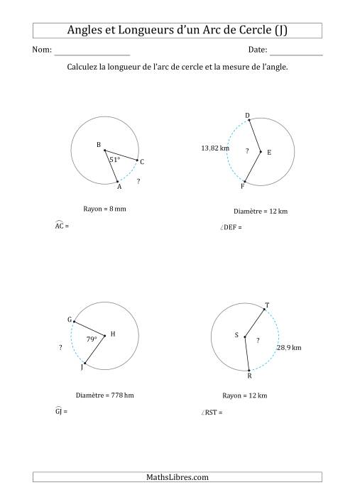 Calcul de l'Angle ou de la Longueur d'un Arc de Cercle en Tenant Compte du Rayon ou de la Diamètre (J)