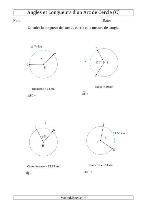 Calcul l’Angle ou de la Longueur d’un Arc de Cercle en Tenant Compte de la Circonférence, du Rayon ou de la Diamètre (C)