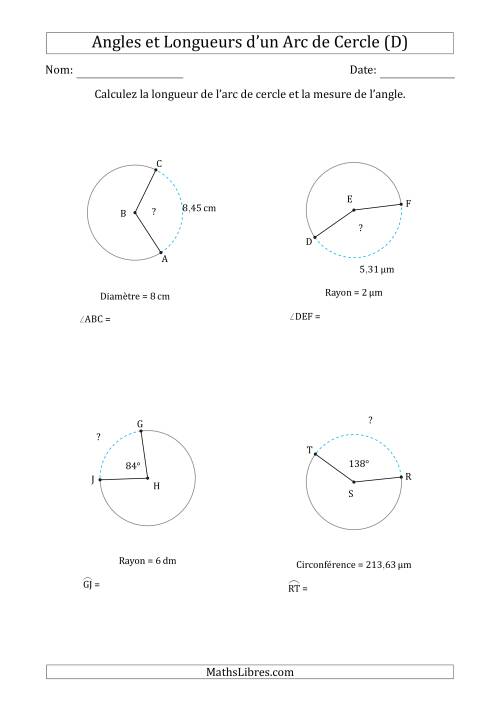 Calcul l’Angle ou de la Longueur d’un Arc de Cercle en Tenant Compte de la Circonférence, du Rayon ou de la Diamètre (D)
