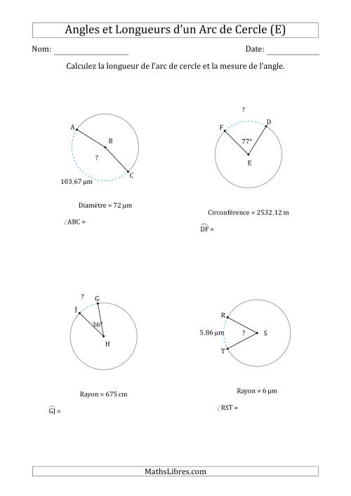 Calcul l’Angle ou de la Longueur d’un Arc de Cercle en Tenant Compte de la Circonférence, du Rayon ou de la Diamètre (E)