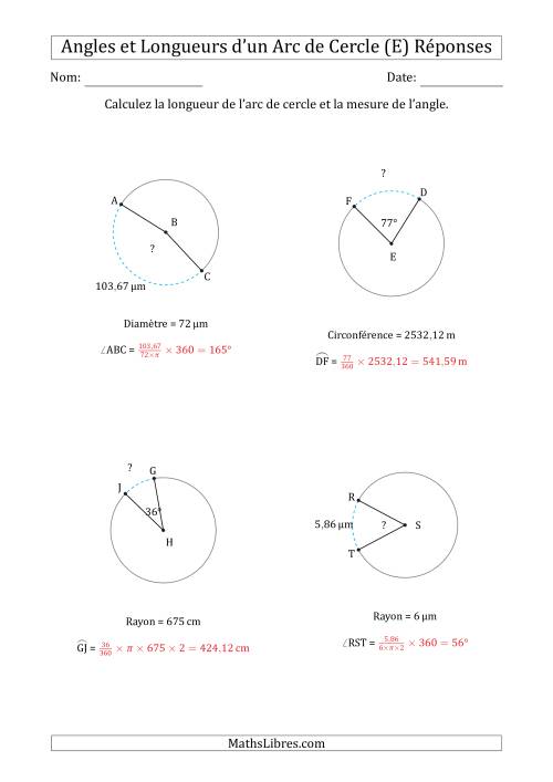Calcul l’Angle ou de la Longueur d’un Arc de Cercle en Tenant Compte de la Circonférence, du Rayon ou de la Diamètre (E) page 2