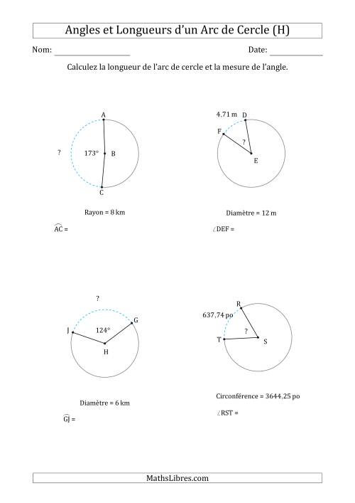 Calcul l’Angle ou de la Longueur d’un Arc de Cercle en Tenant Compte de la Circonférence, du Rayon ou de la Diamètre (H)