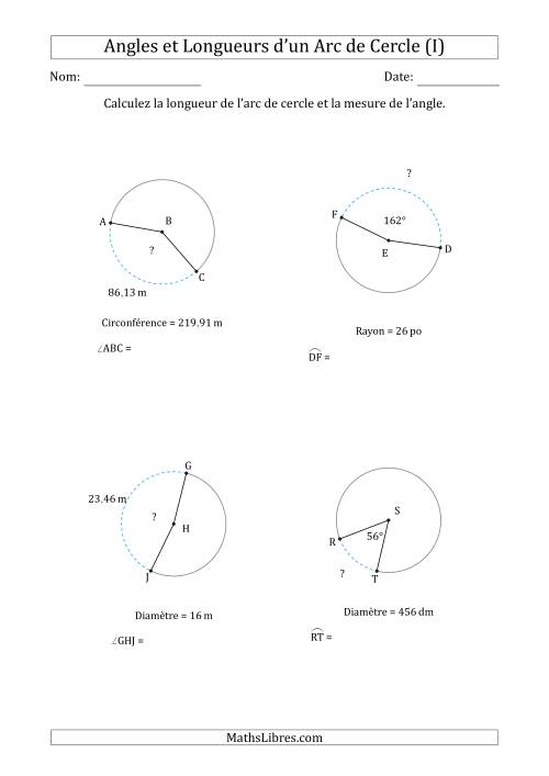 Calcul l’Angle ou de la Longueur d’un Arc de Cercle en Tenant Compte de la Circonférence, du Rayon ou de la Diamètre (I)