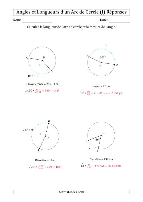 Calcul l’Angle ou de la Longueur d’un Arc de Cercle en Tenant Compte de la Circonférence, du Rayon ou de la Diamètre (I) page 2