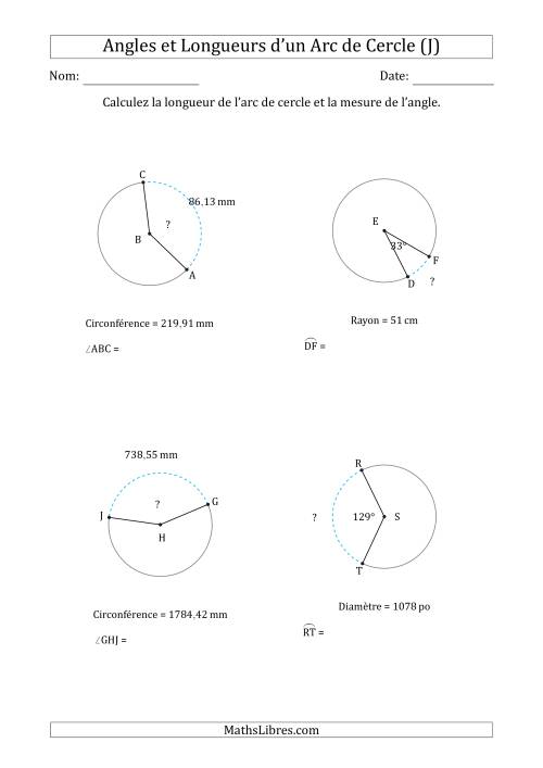 Calcul l’Angle ou de la Longueur d’un Arc de Cercle en Tenant Compte de la Circonférence, du Rayon ou de la Diamètre (J)