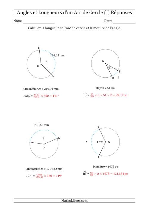 Calcul l’Angle ou de la Longueur d’un Arc de Cercle en Tenant Compte de la Circonférence, du Rayon ou de la Diamètre (J) page 2