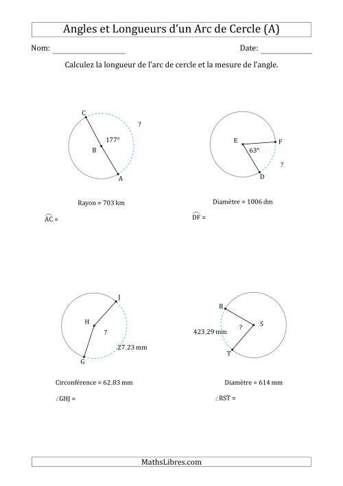 Calcul l’Angle ou de la Longueur d’un Arc de Cercle en Tenant Compte de la Circonférence, du Rayon ou de la Diamètre (Tout)