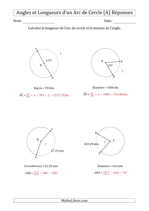 Calcul l’Angle ou de la Longueur d’un Arc de Cercle en Tenant Compte de la Circonférence, du Rayon ou de la Diamètre (Tout) page 2