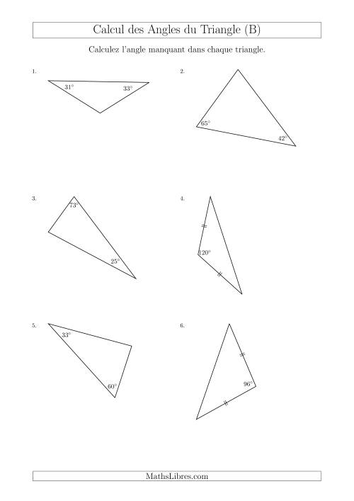 Calcul des Angles d’un triangle en Tenant Compte des Autres Angles (B)