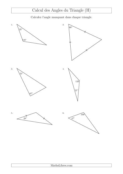 Calcul des Angles d’un triangle en Tenant Compte des Autres Angles (H)