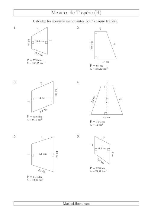 Calcul de la Base et Côtés des Trapèzes (H)